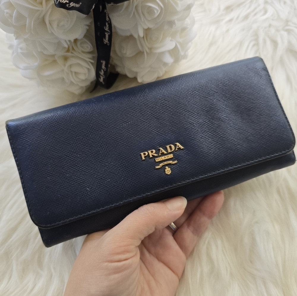 Prada Blue Saffiano Leather Long Wallet